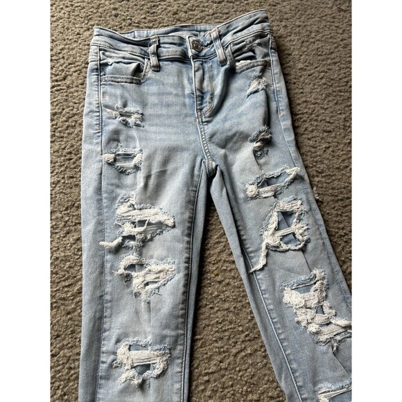 American Eagle Distressed Skinny Jeans Size 4 Regular Light Wash Next Level Stre - Picture 3 of 7